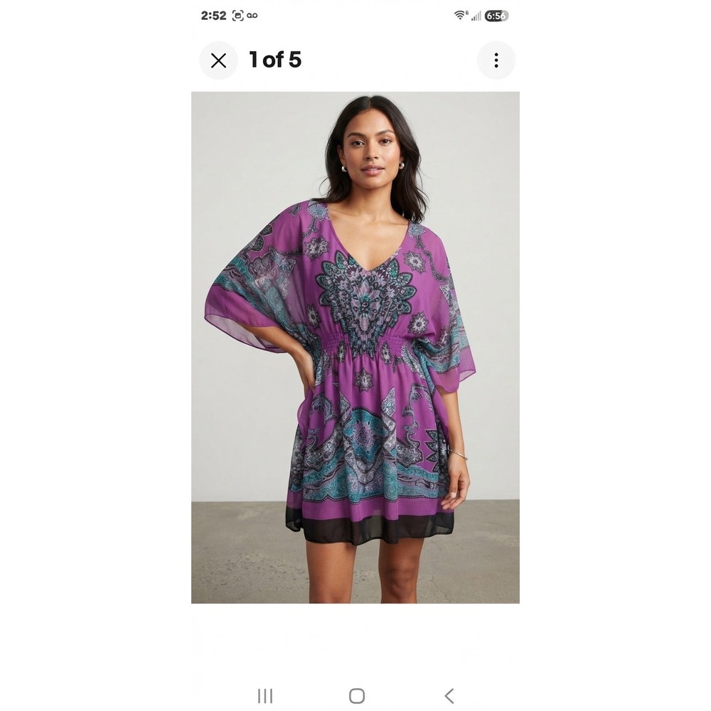Nicole By Miller Women's Paisley Tunic Dress S Purple Smocked Elastic Waist